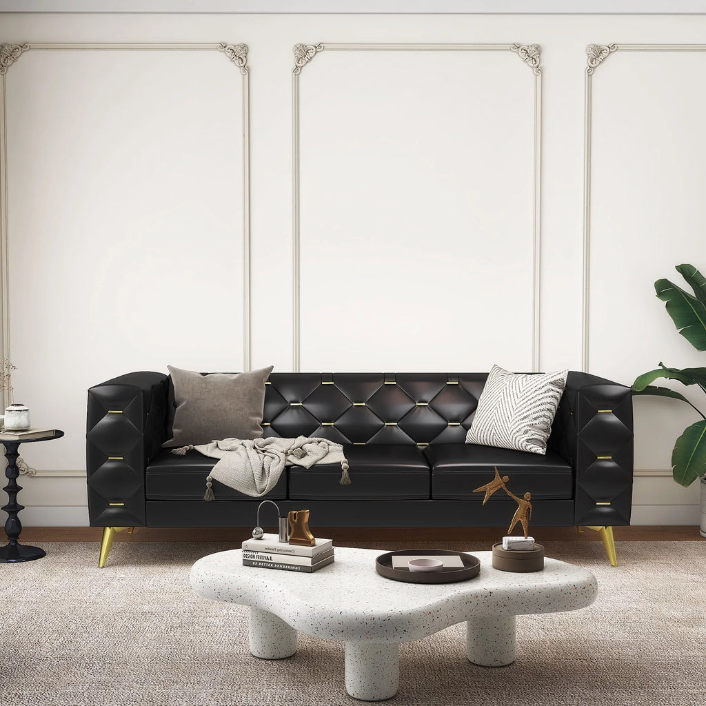 84" Black Faux Leather 3 Seater Sofa L10368
