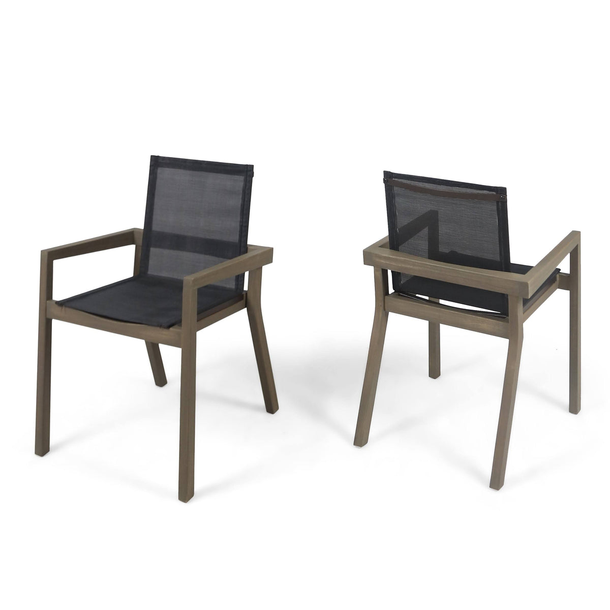 Outdoor Acacia and Mesh Dining Chairs (Set of 2), Gray K407