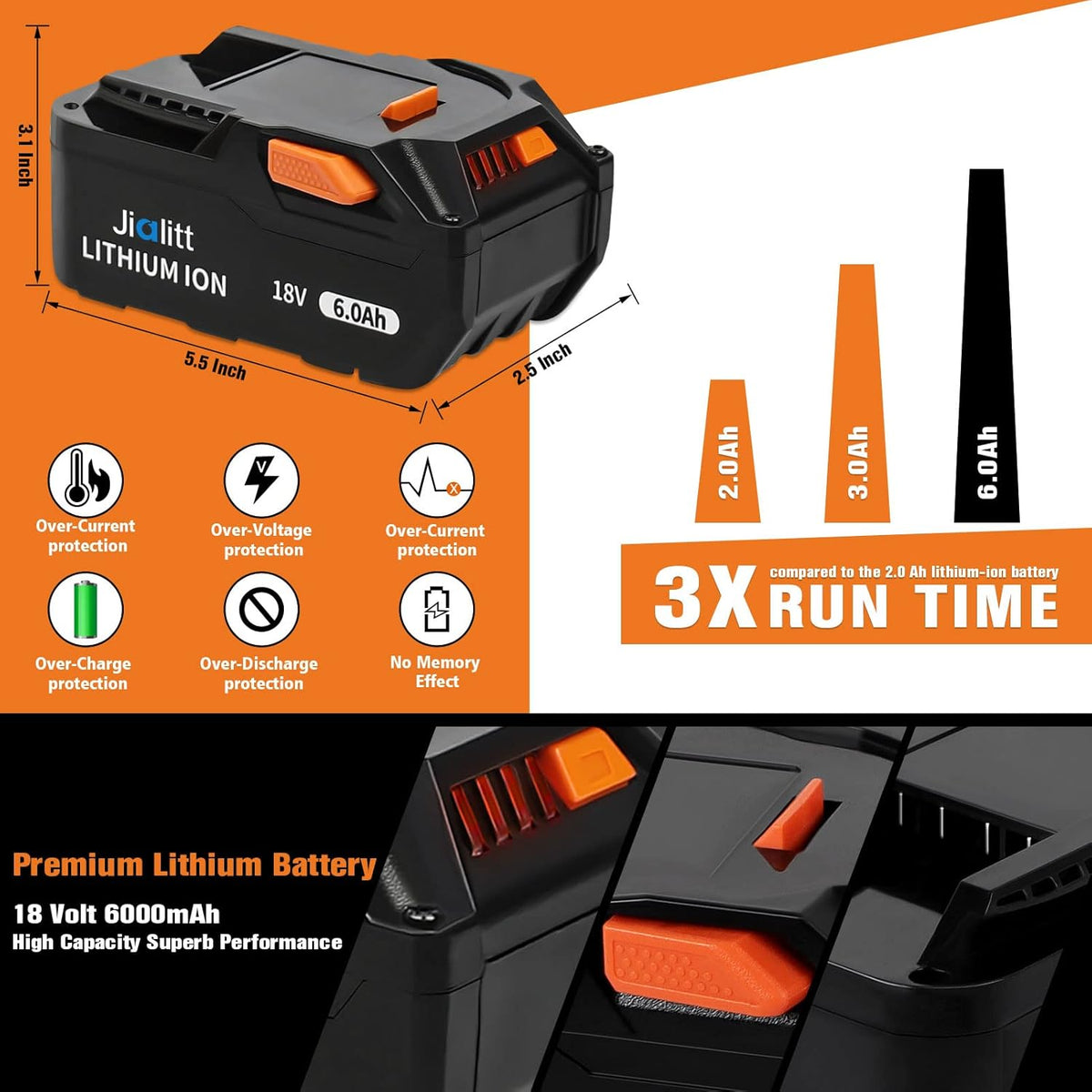 18V 6.0Ah Lithium Ion Replacement Battery (2Pack) T254