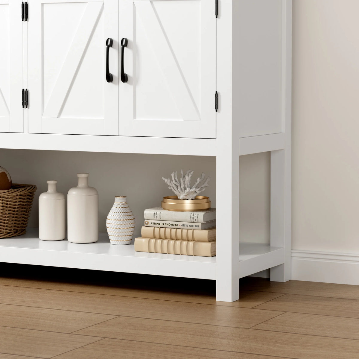 White 2 Drawer 4 Door Wood Console Table K740028