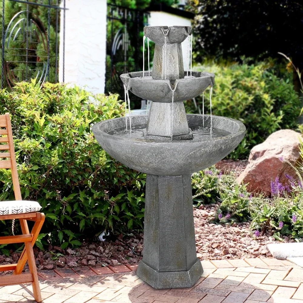 3 Tier Freestanding Waterfall Fountain with Bird Bath F1882