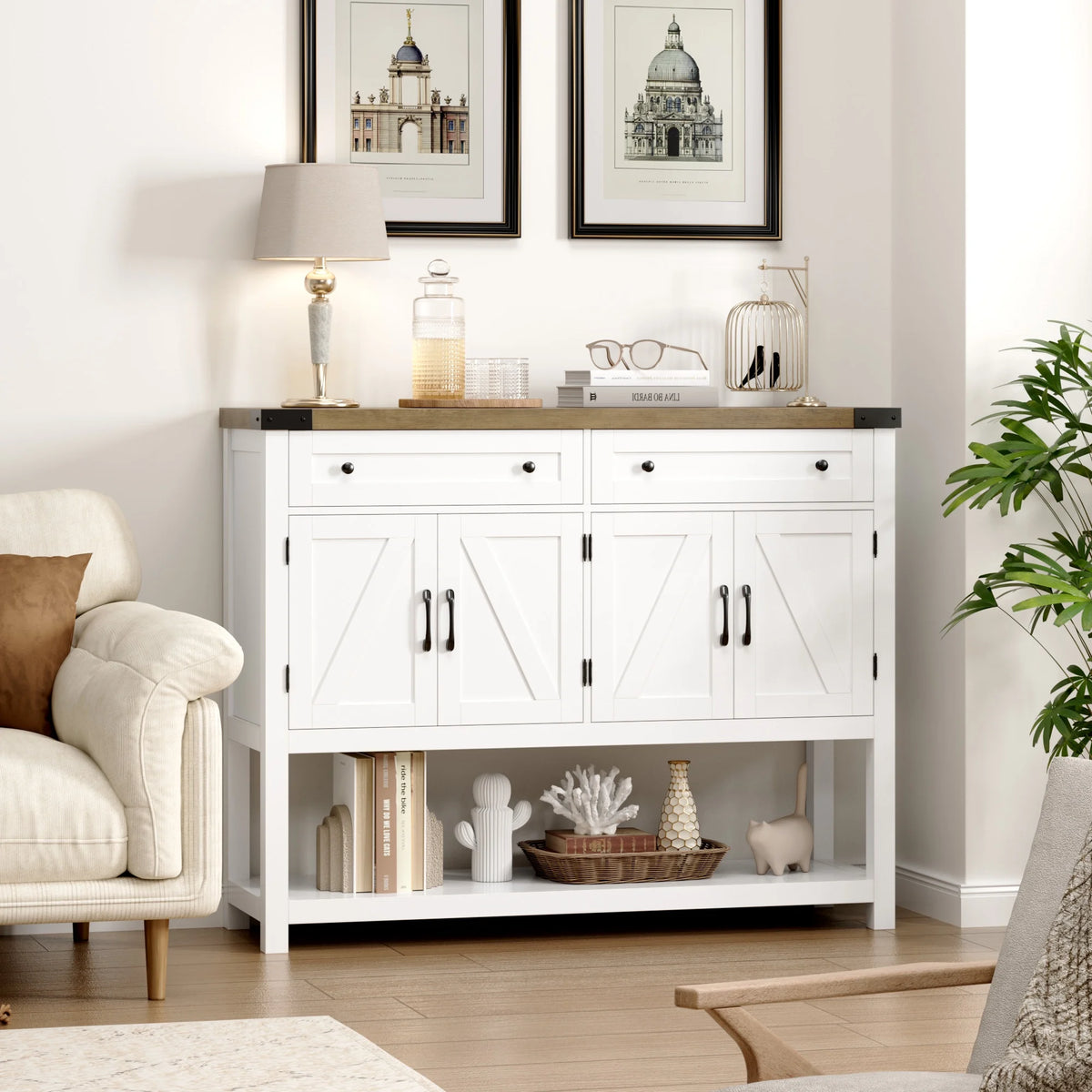 White 2 Drawer 4 Door Wood Console Table K740028