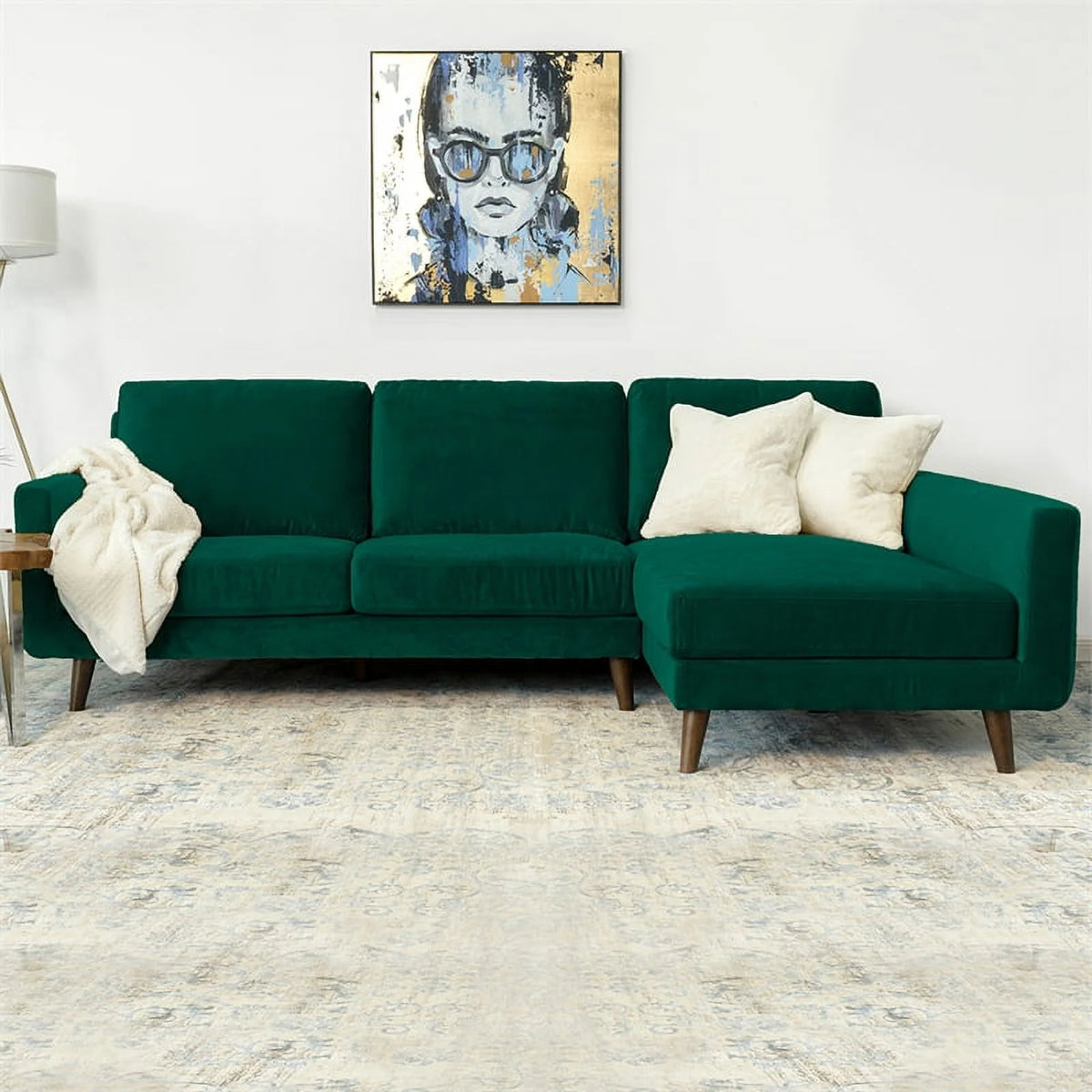 Green Velvet Right-Facing Sectional L71326