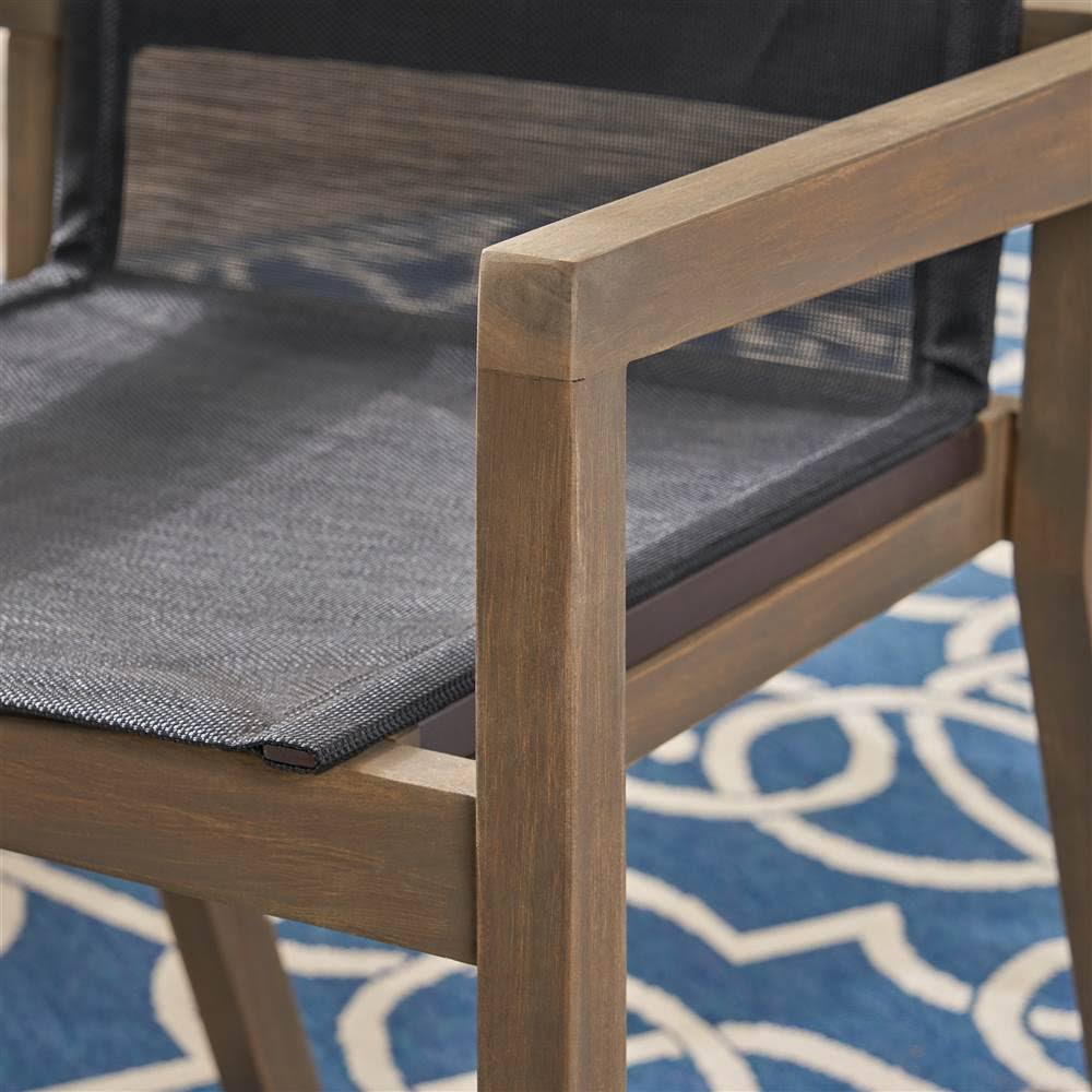 Outdoor Acacia and Mesh Dining Chairs (Set of 2), Gray K407