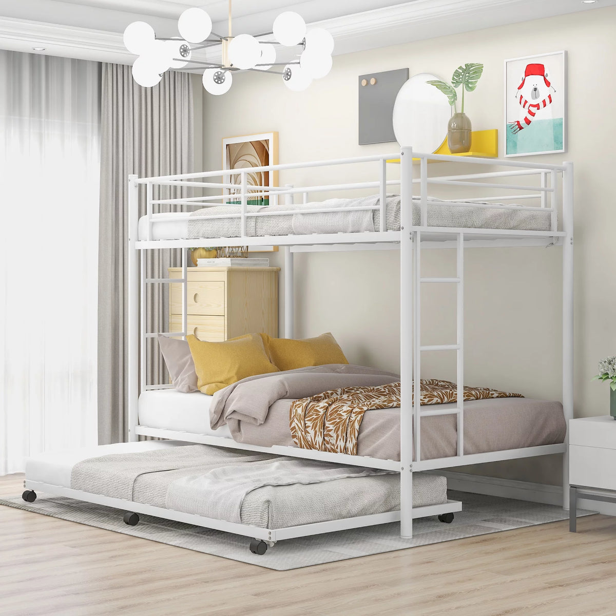 Black Metal Twin over Twin Bunk Bed with Trundle U67133