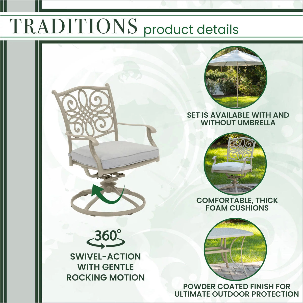 7-Piece Cushioned Swivel Rocker Patio Dining Set with Cast Aluminum Table J15600