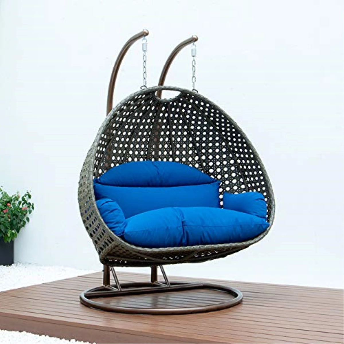 Blue Wicker 2 Person Hanging Egg Swing Chair U5934