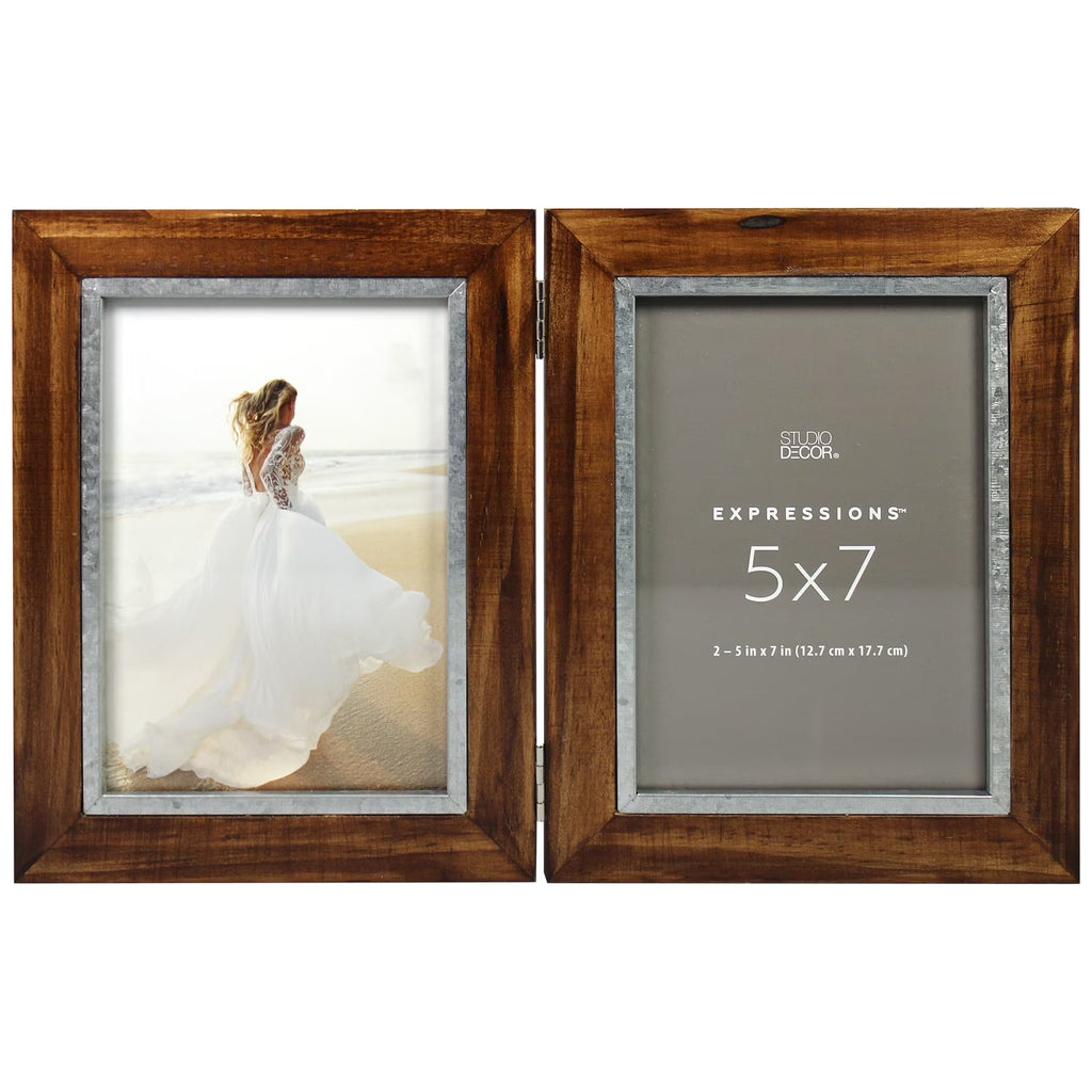 12 Pack 2 Opening Walnut & Silver 5" x 7" Hinged Frame F430