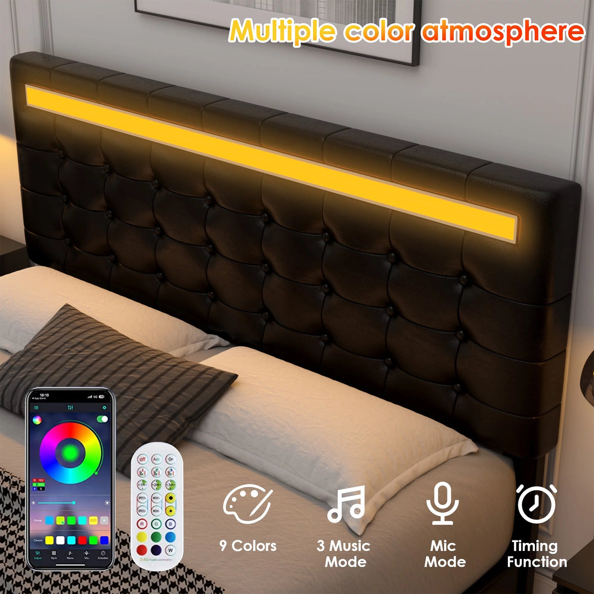 White Queen Floating LED Platform Bed with Storage B702