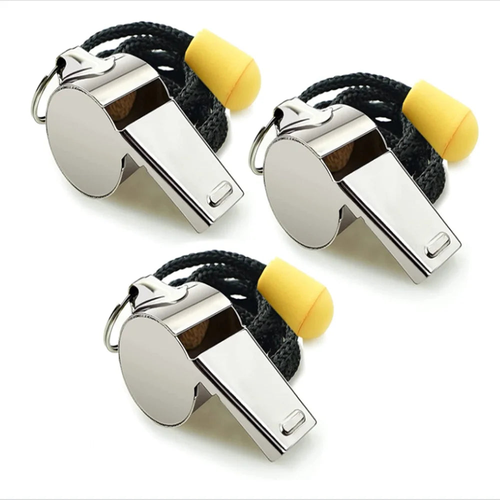 3 Pack Stainless Steel Sports Whistles with Lanyard A16210