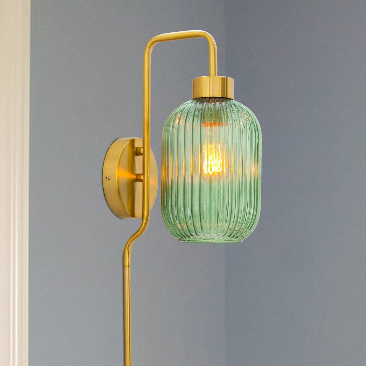 Green Glass and Metal Retro Wall Sconce Y1296