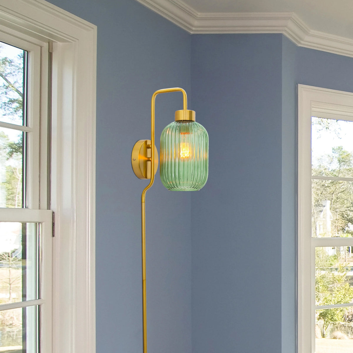 Green Glass and Metal Retro Wall Sconce Y1296