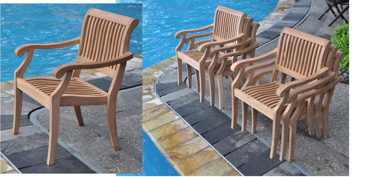 8 Seater 9 Pc Teak Dining Set with Oval Table and 8 Stacking Arm Chairs X8649