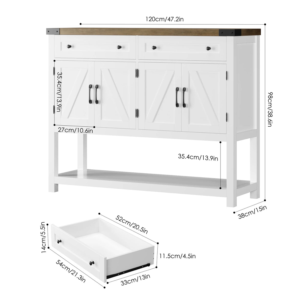 White 2 Drawer 4 Door Wood Console Table K740028