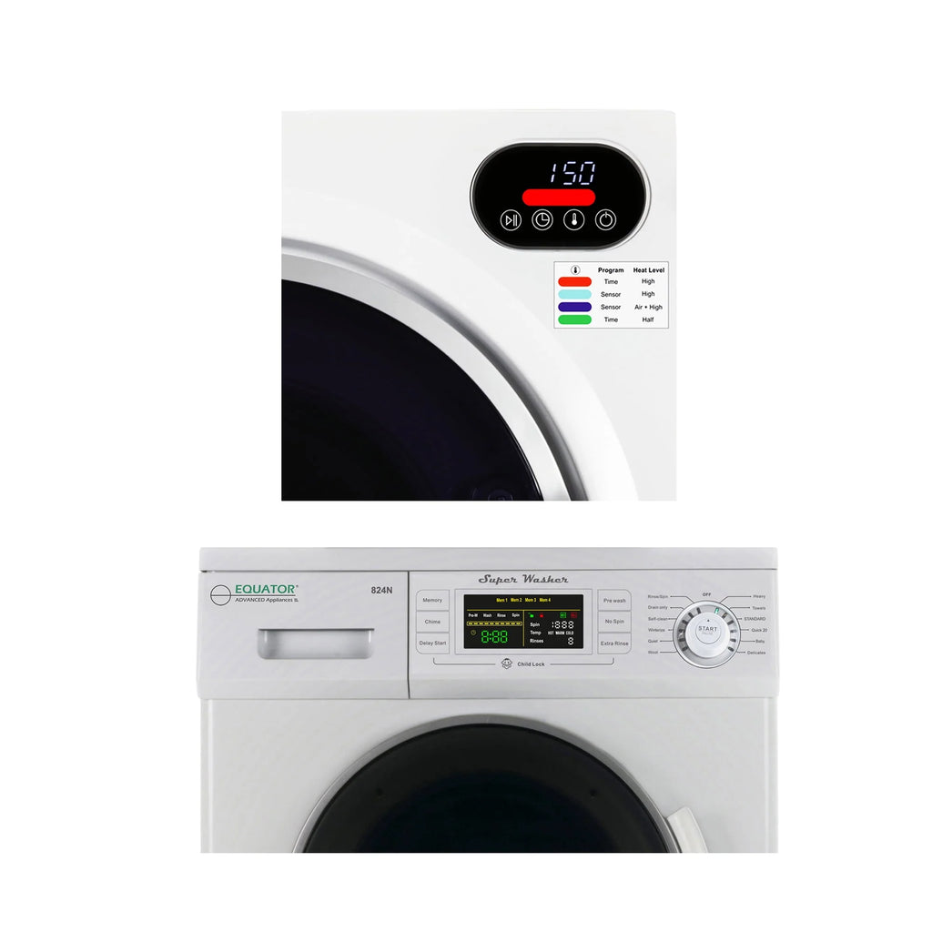 White 13lbs Compact Washer and 2.6 cu.ft Compact Dryer Stackable Set Q838