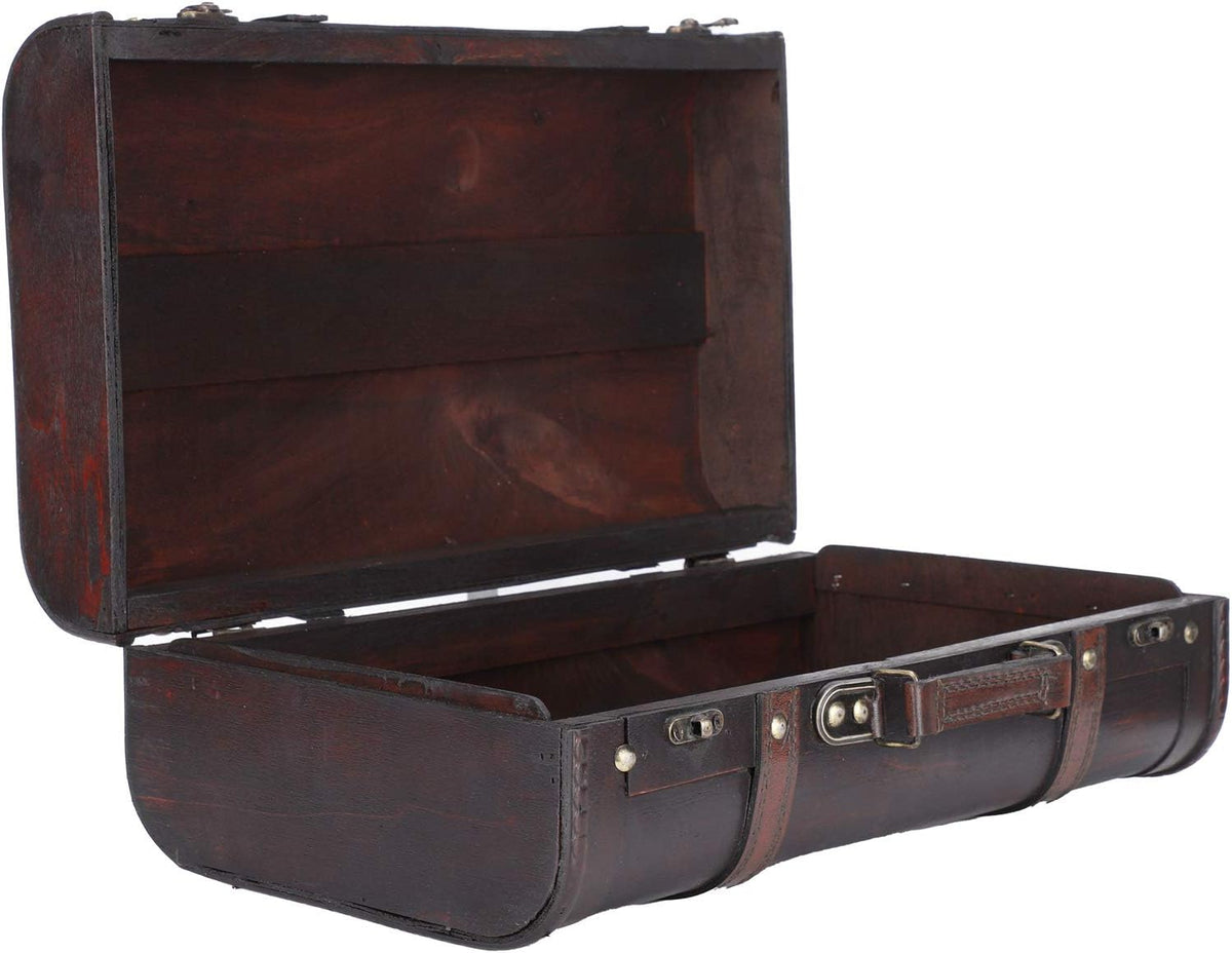 Vintage Wooden Suitcase with Buckle Lock Storage Chest M984476