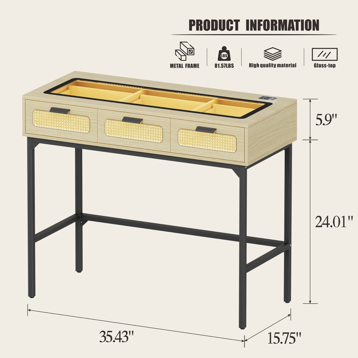 Makeup Vanity Desk with LED Lights and Charging Station X52257