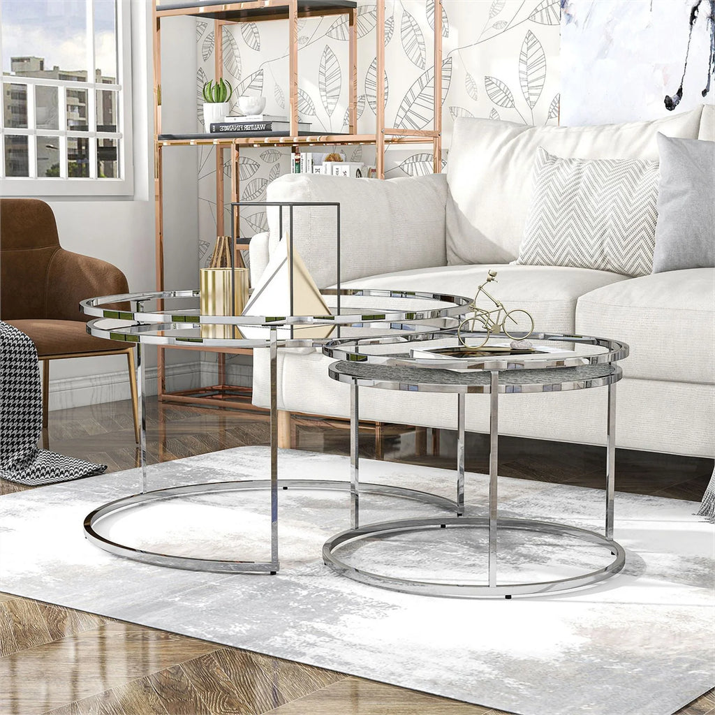 Metal Glass Top 2-Piece Nesting Tables Set N85104