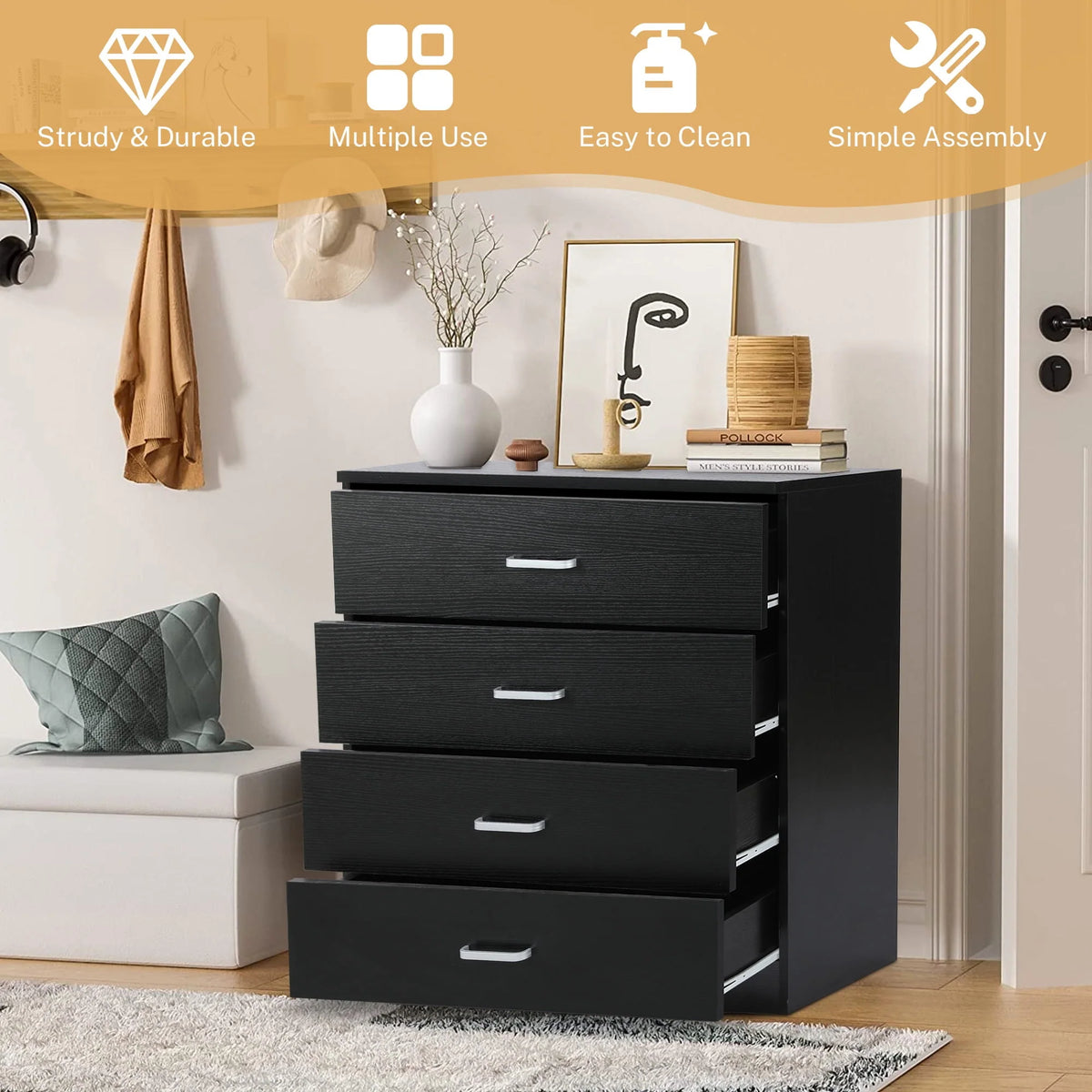 Black 4 Drawer Dresser C476