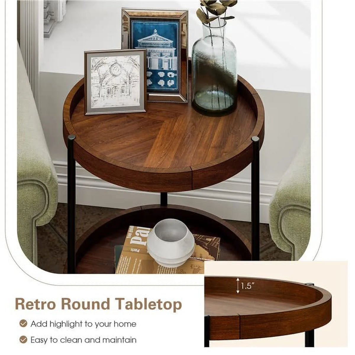 Round 2-Tier Side Table with Bottom Shelf T819416