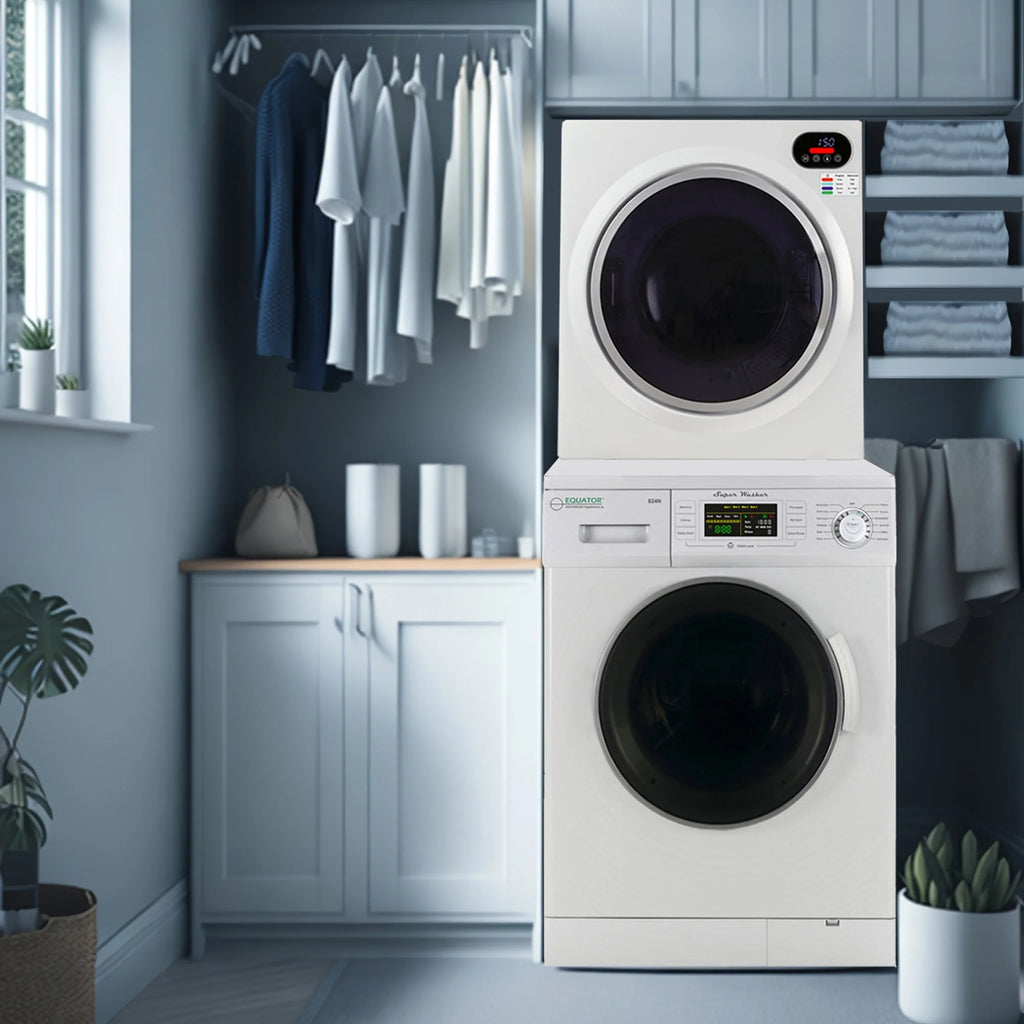 White 13lbs Compact Washer and 2.6 cu.ft Compact Dryer Stackable Set Q838
