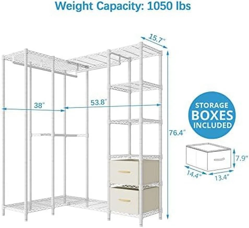 L Shaped Heavy Duty Garment Rack with Drawer White W97962