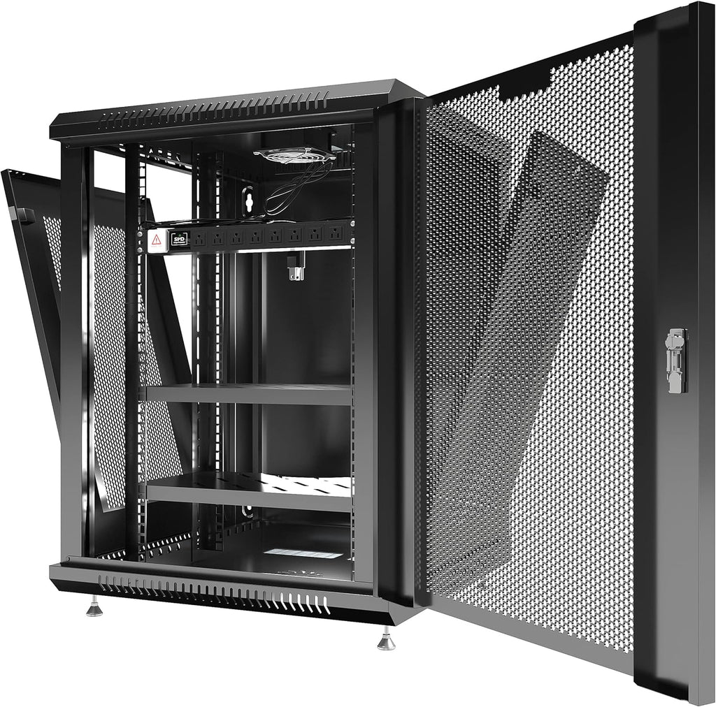15 U Locking Wall Mount Server Rack Enclosure with Casters and Shelf X403