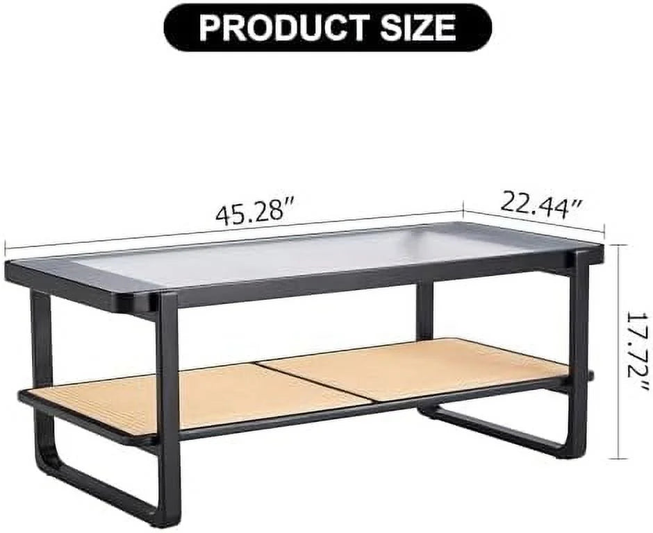 Rustic Natural Wood Rattan Coffee Table W985800