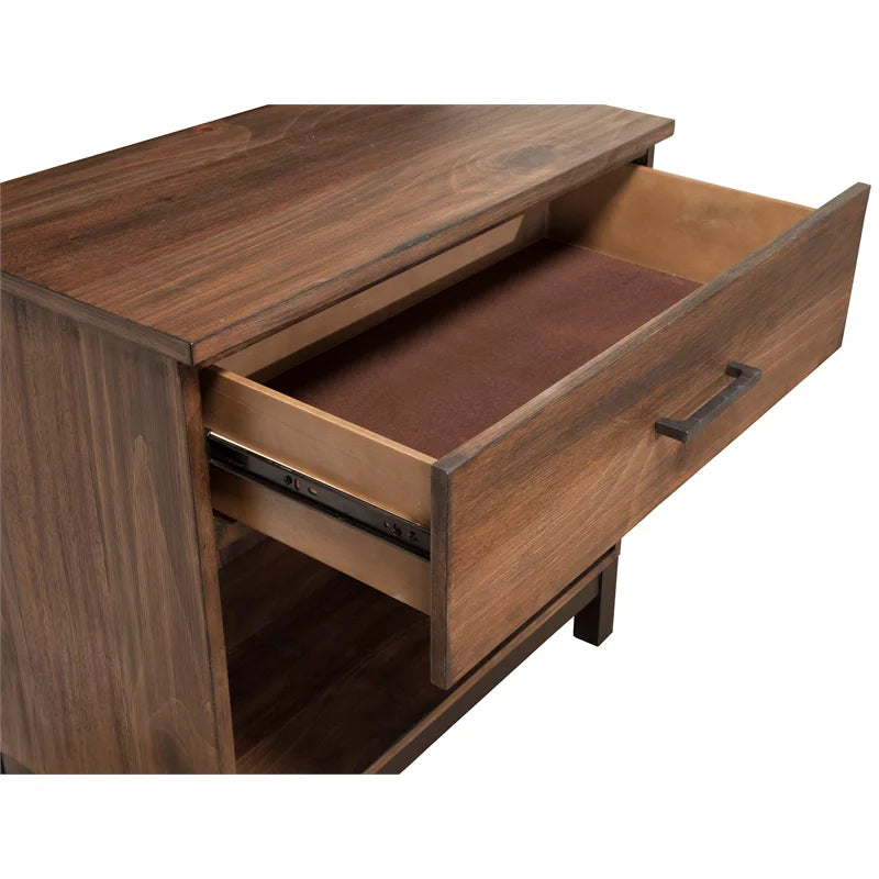 2 Piece Bedroom Set with Two 1 Drawer Wood Nightstands in Rustic Pine Z431
