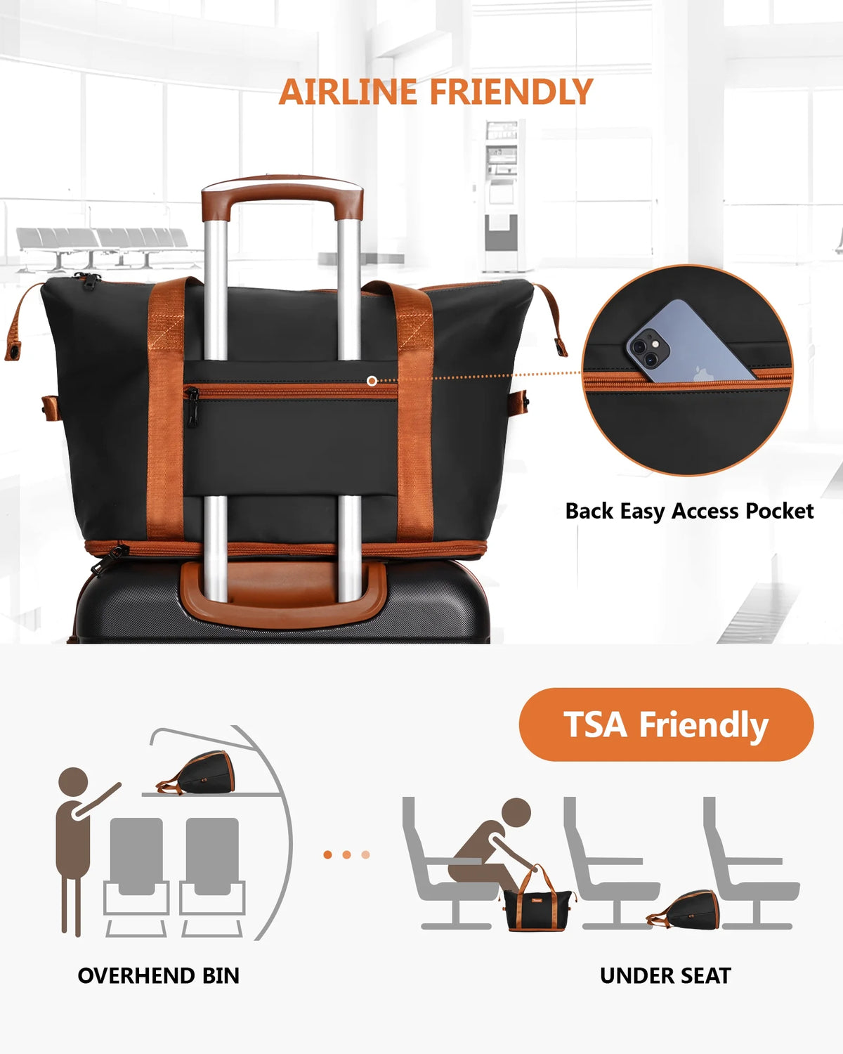 20" Expandable Carry on Luggage Lightweight Suitcase with Duffle Bag X197108