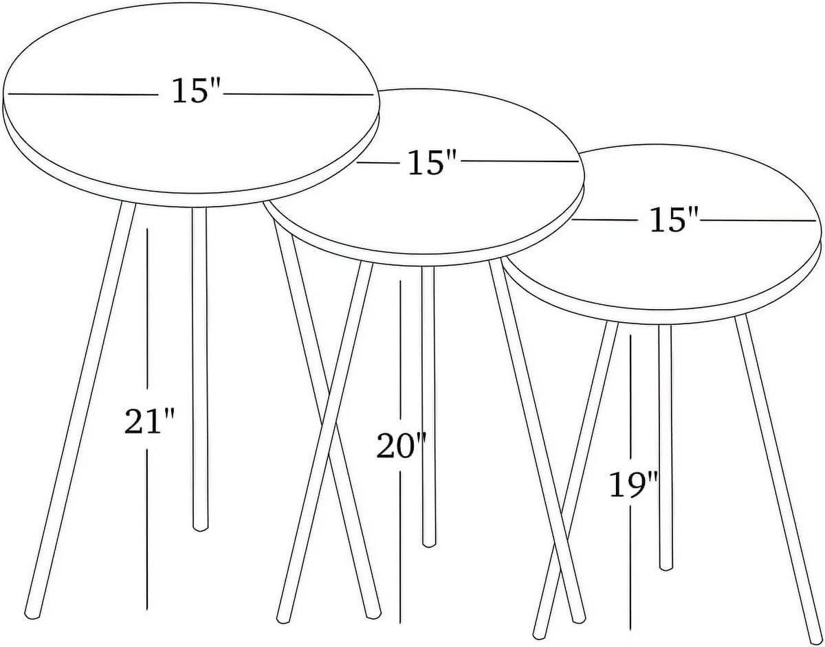 Round Nesting End Tables White Marble Silver D6110