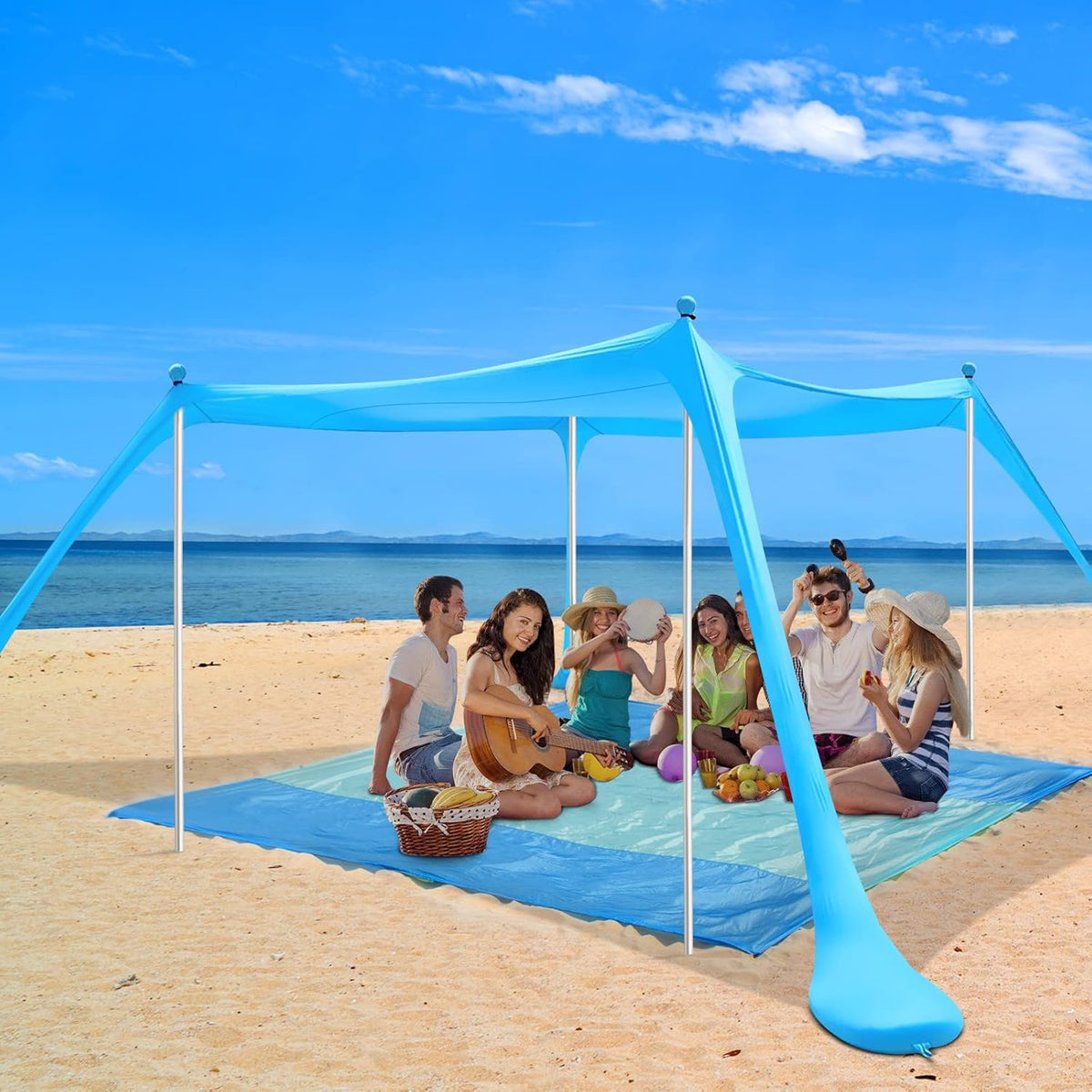 10×10FT Pop Up Beach Canopy Sun Shelter with 4 Aluminum Poles C512677