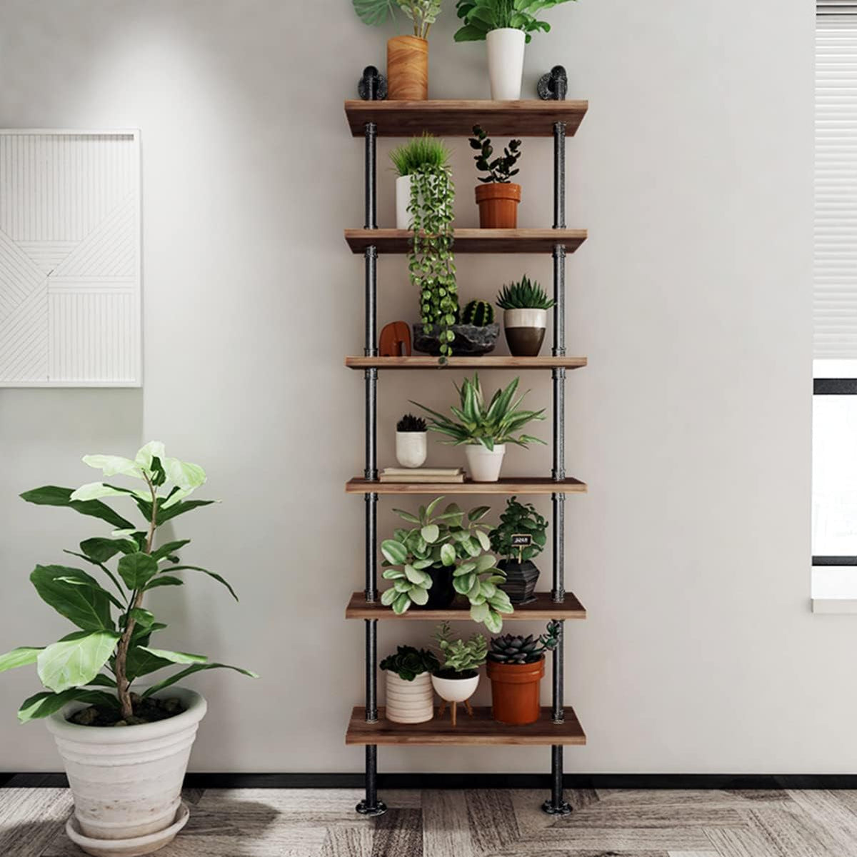 6 Tier Industrial Pipe Bookshelf H209