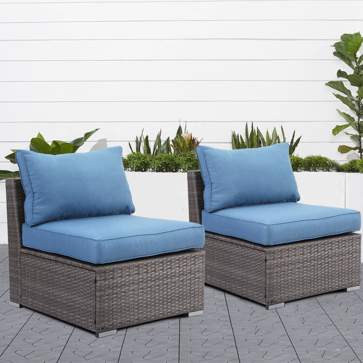 Blue PE Rattan Wicker Patio Armless Sofas S992845