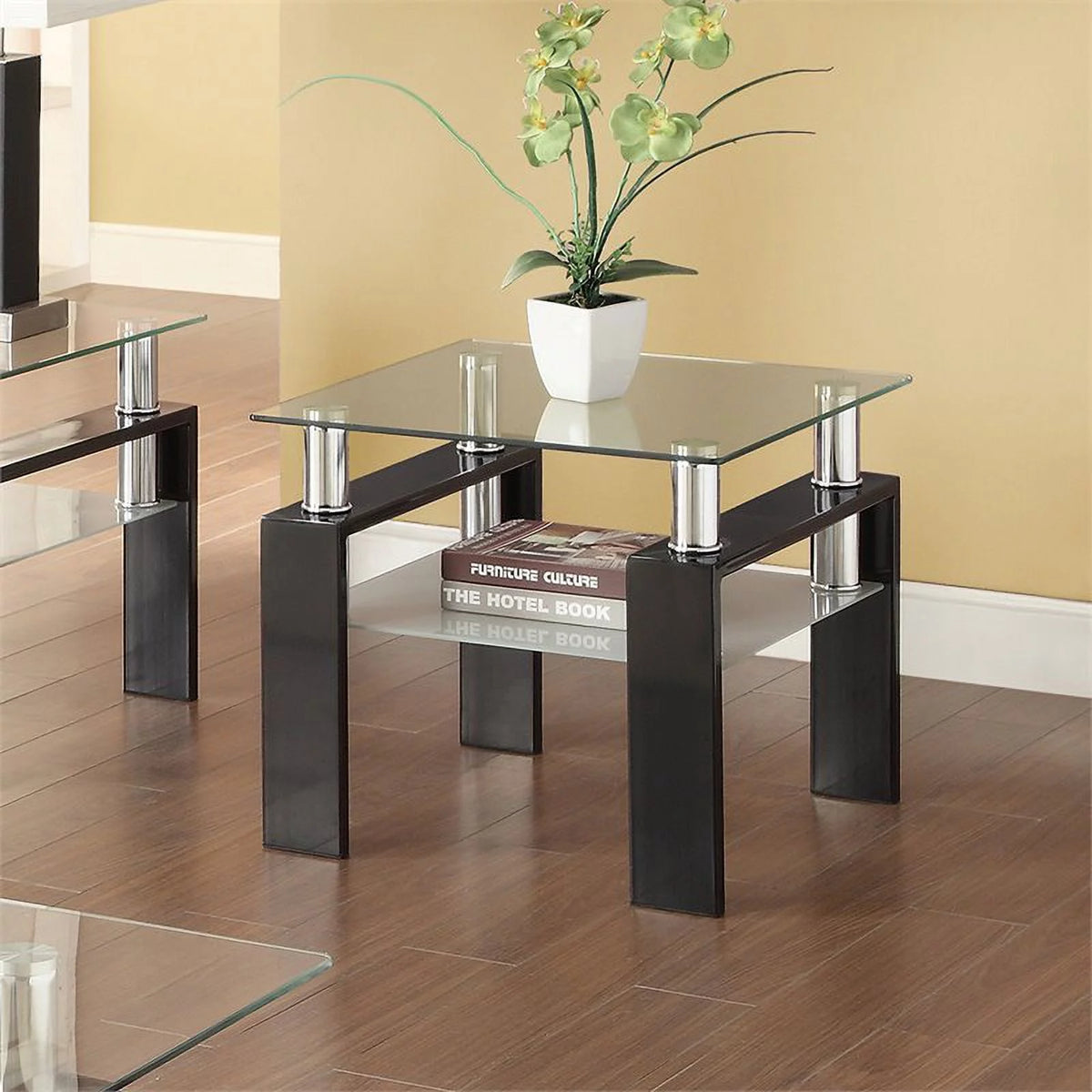 Black Glass Top End Table Set of 2 S52546