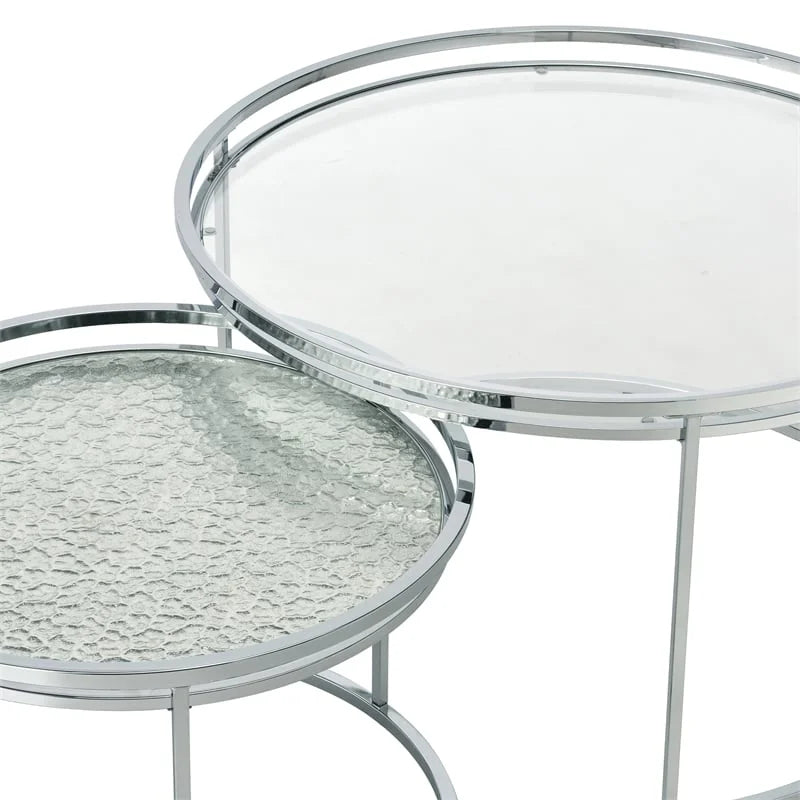 Metal Glass Top 2-Piece Nesting Tables Set N85104