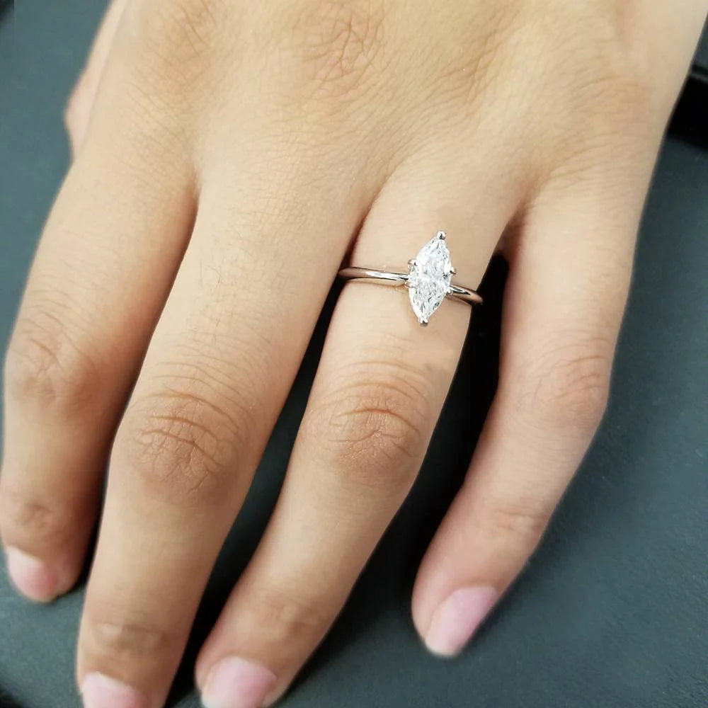 1ct Marquise Diamond Engagement Ring 14K White Gold A28906