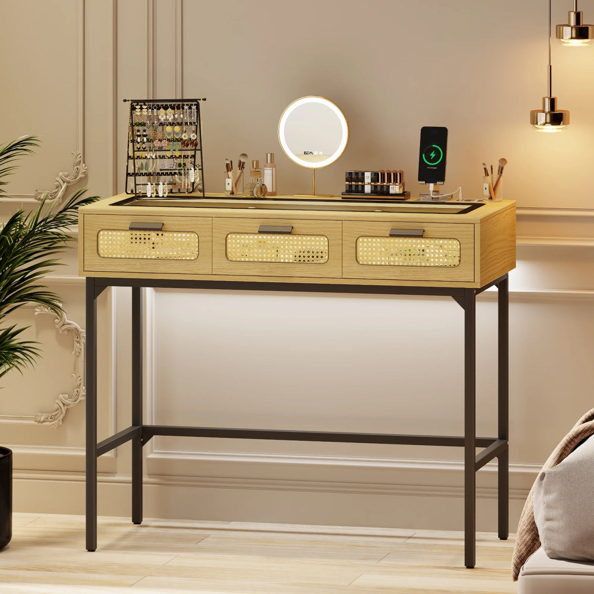 Makeup Vanity Desk with LED Lights and Charging Station X52257