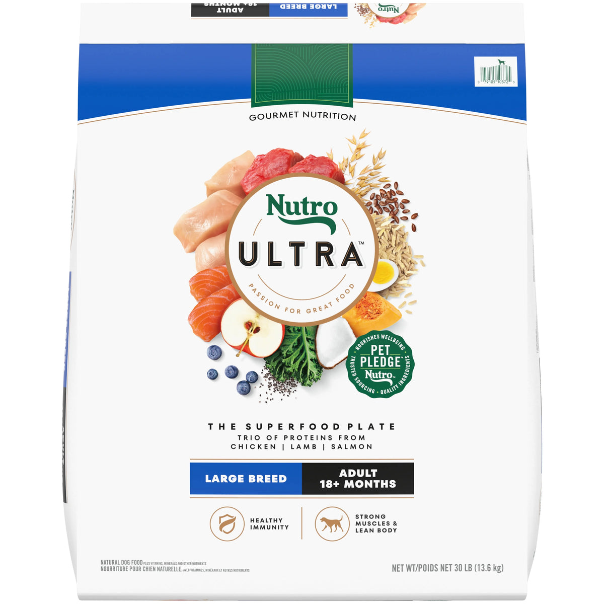 Adult Large Breed Dry Dog Food, Chicken, Lamb And Salmon Protein Trio, 30 Lb. Bag Z574