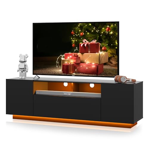 Black TV Stand with LED Lights and Storage Cabinet U96480
