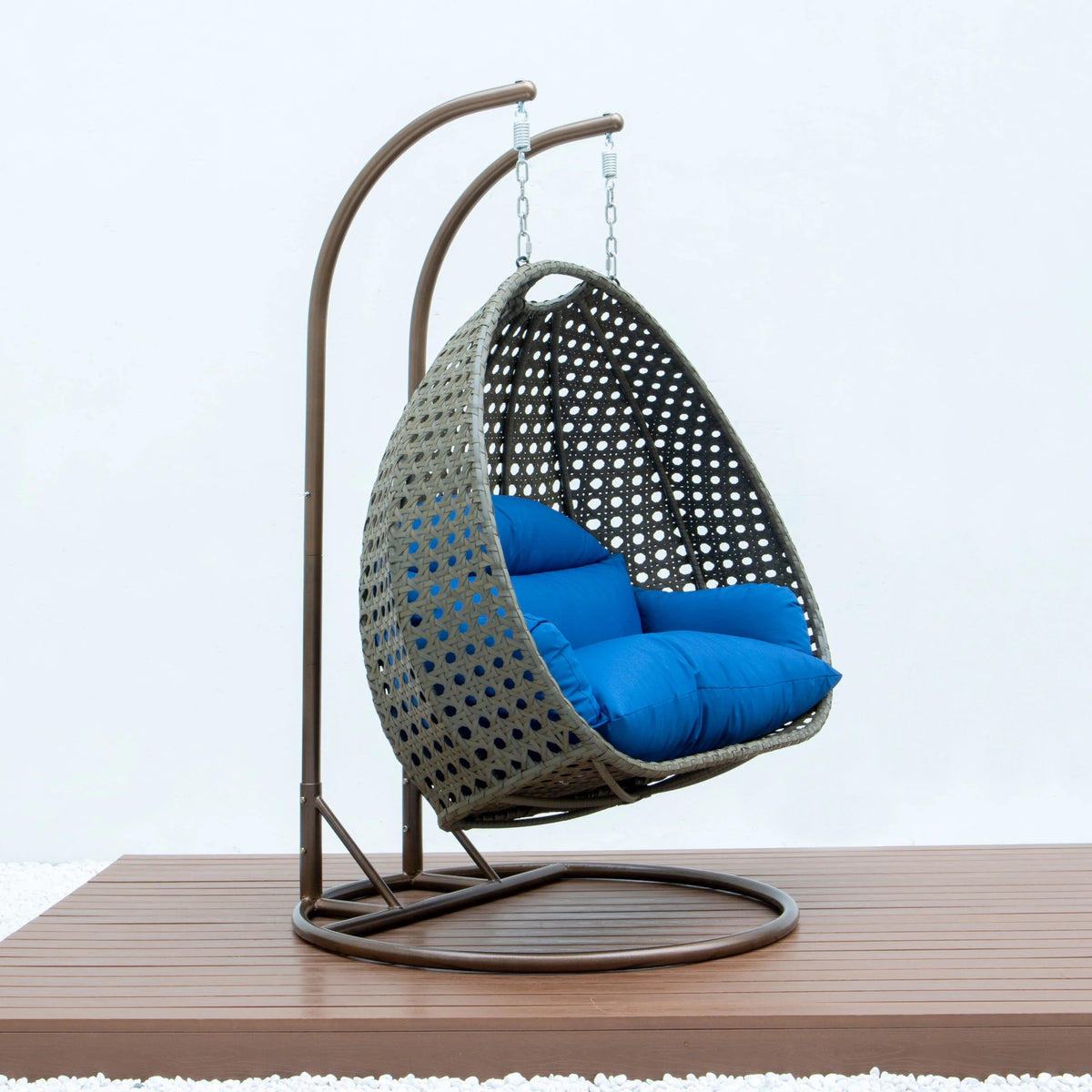 Blue Wicker 2 Person Hanging Egg Swing Chair U5934