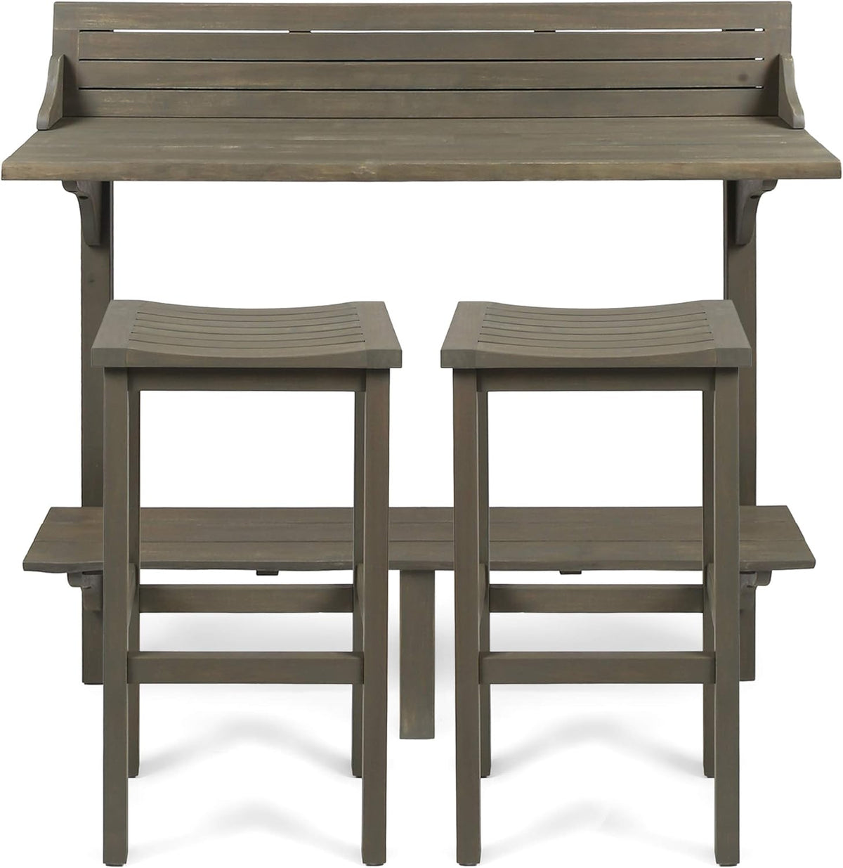 3-Pcs Acacia Wood Outdoor Bar Set, Grey Finish N4557