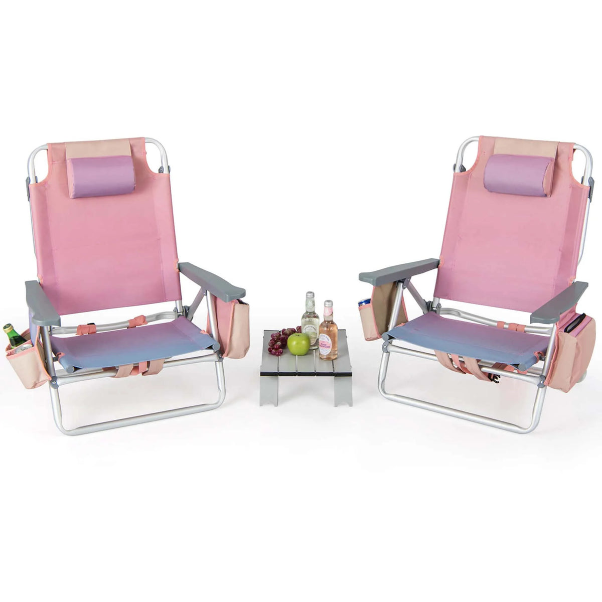 2-Pack Folding Backpack Beach Chair Pink C576