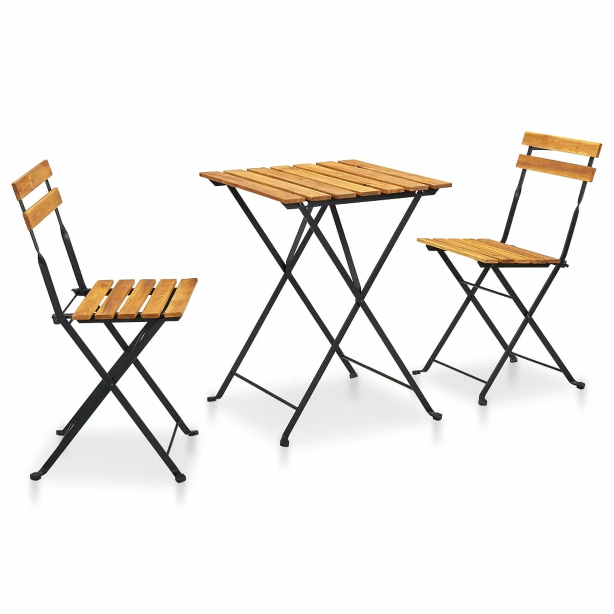 3 Piece Folding Bistro Set Acacia Wood Tabletop Steel Frame Y570