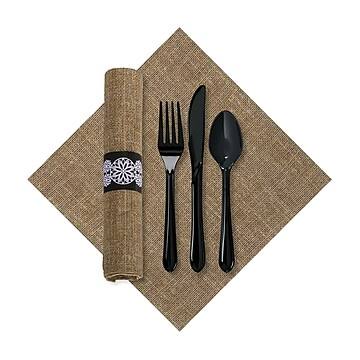Burlap Napkin with Black Cutlery D1291