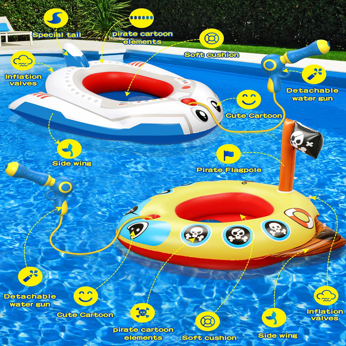 Inflatable Kids Pool Float with Water Gun 2Packs G60298