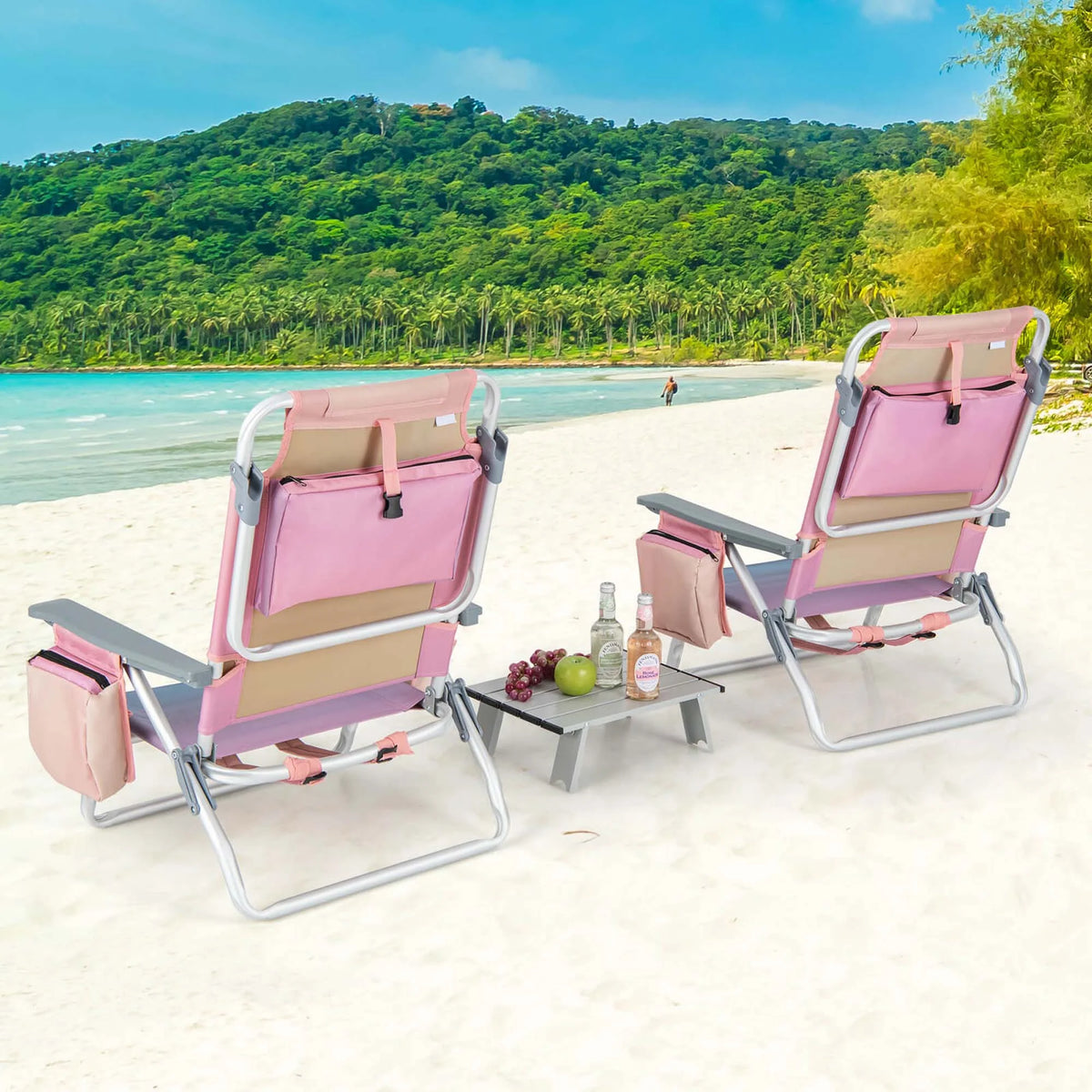 2-Pack Folding Backpack Beach Chair Pink C576